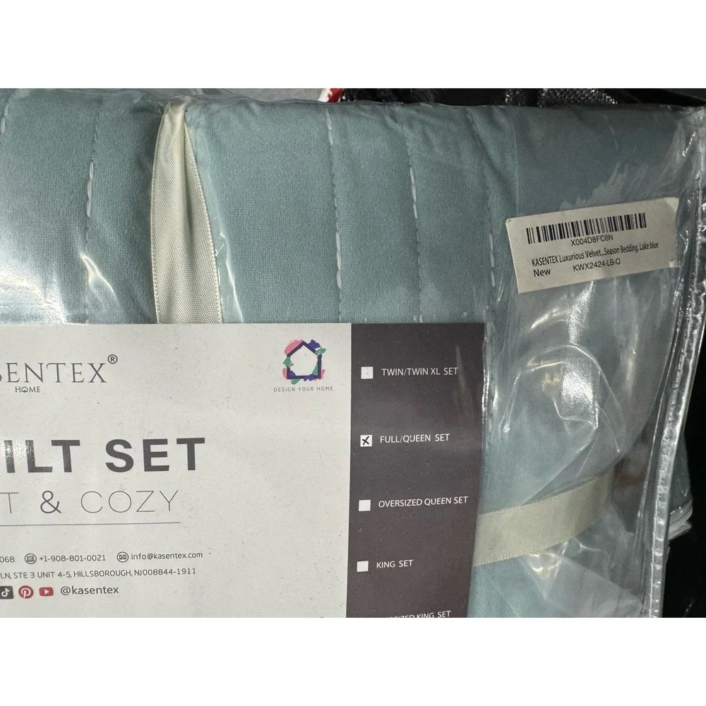 Kasentex Velvet Quilt Set Luxury Quilt 3PC Set Full/ Queen Lake Blue